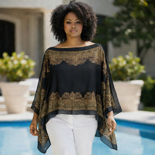 Pearl Beaded Sheer Kimono Shawl | Free Size 14–22