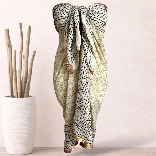 Anaya Kalamkari Sarong | Cotton Voile | Vintage Silk Trim